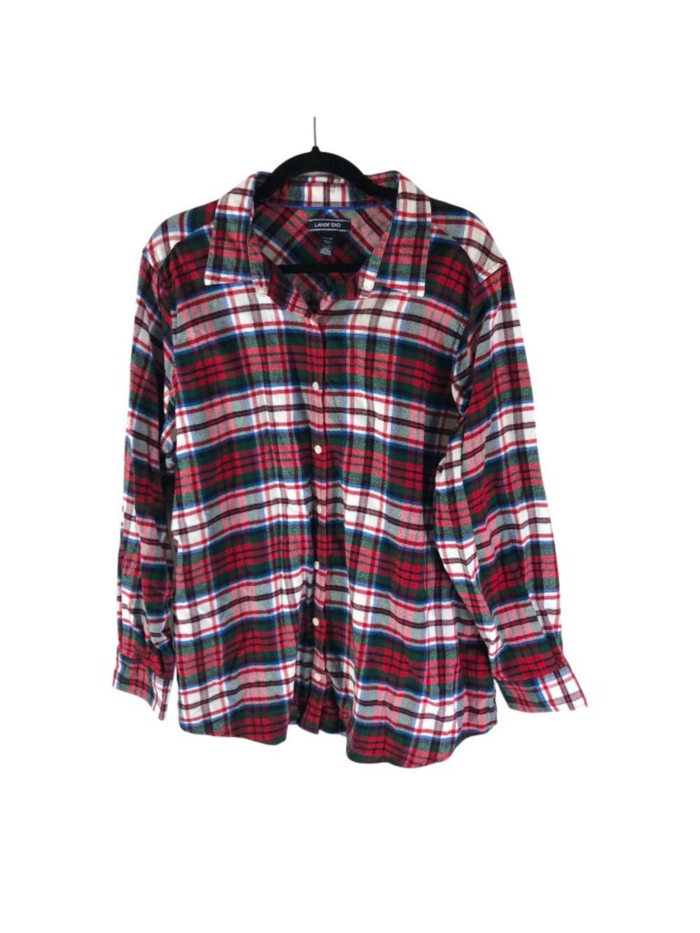 Lands End Womens Plus Size 20W Red Flannel Plaid Cotton Button Down Shirt Top